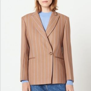 SANDRO Mazarine Pinstriped Single-breasted Woven Blazer In Camel